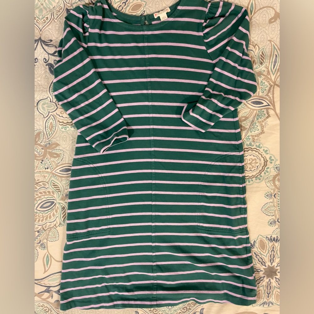 EUC Jcrew Crewcuts Green with Lavender stripe Jersey Dress Size 12